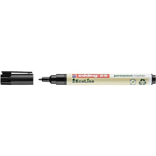 edding 25 EcoLine permanent marker - black - 1 pen - round nib 1 mm - waterproof, quick-drying, smear-proof pens - for cardboard, plastic, glass, wood, metal and fabric - refillable von edding