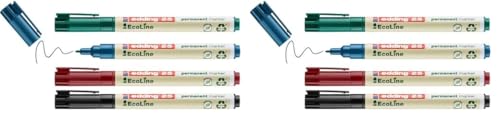 edding 25 Ecoline Permanentmarker Set - bunte Farben - 4 Stifte - Rund-Spitze 1 mm - schnell trocknender Permanent Marker - wasserfest, wischfest - Karton, Kunststoff, Holz, Metall - Universalmarker von edding