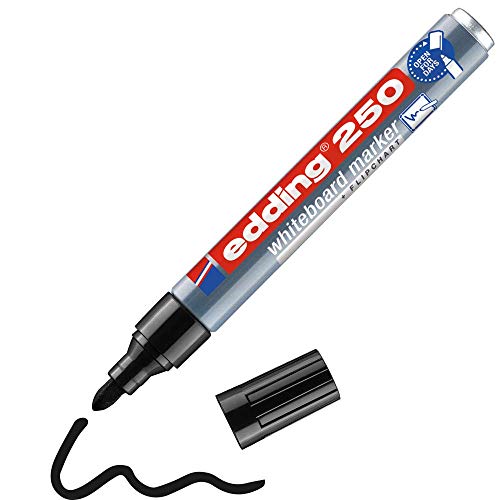 edding 250 Whiteboardmarker - schwarz - 1 Whiteboard Stift - Rundspitze 1,5-3 mm - Boardmarker abwischbar - für Whiteboard, Flipchart, Magnettafel, Pinnwand, Memoboard - Sketchnotes - nachfüllbar von edding