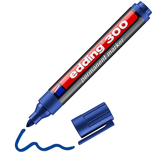 edding 300 Permanentmarker - blau - 1 Stift - Rundspitze 1,5-3 mm - wasserfest, schnell-trocknend - wischfest - für Karton, Kunststoff, Glas, Holz, Metall, Glas von edding