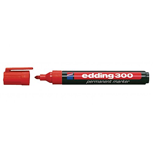 edding 300 Permanentmarker - rot - 10 Stifte - Rundspitze 1,5-3 mm - wasserfest, schnell-trocknend - wischfest - für Karton, Kunststoff, Glas, Holz, Metall, Glas von edding