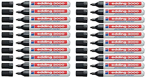 edding 3000 Permanentmarker, 1,5-3 mm, Nachfüllbar (20er-Pack, Schwarz) von edding