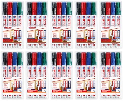 edding 3000 Permanentmarker, sortiert - 4er Set - nachfüllbar, 10 Packungen von edding