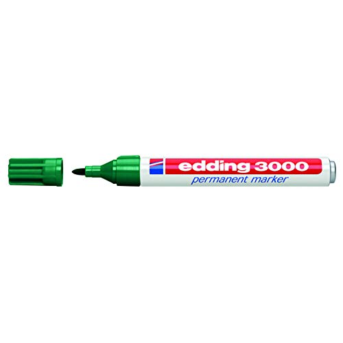 edding 3000 Permanentmarker (zur Beschriftung und Markierung von fast allen Oberflächen) - 5er Pack Grün - nachfüllbarer, wasserfester und lichtbeständiger Marker (5, Grün) von edding