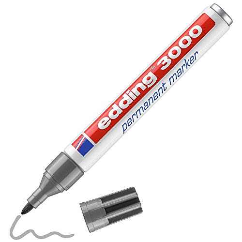 edding 3000 Permanentmarker - grau - 1 Stift - Rund-Spitze 1,5-3 mm - schnell trocknender Permanent Marker - wasserfest, wischfest - für Karton, Kunststoff, Holz, Metall - Universalmarker von edding