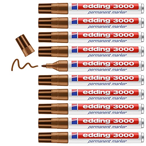 edding 3000 Permanentmarker - ocker- 10 Stifte - Rund-Spitze 1,5-3 mm - schnell trocknender Permanent Marker - wasserfest, wischfest - für Karton, Kunststoff, Holz, Metall - Universalmarker von edding