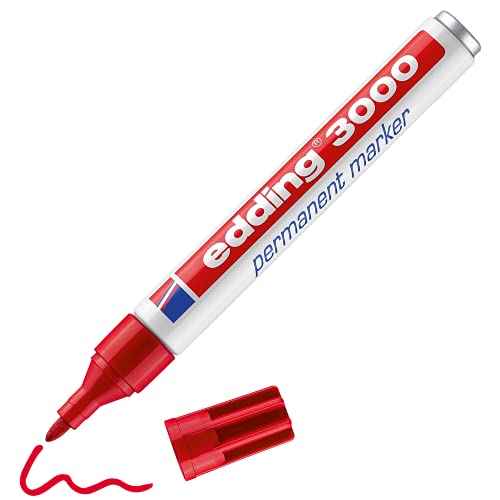 edding 3000 Permanentmarker - rot - 1 Stift - Rund-Spitze 1,5-3 mm - schnell trocknender Permanent Marker - wasserfest, wischfest - für Karton, Kunststoff, Holz, Metall - Universalmarker von edding