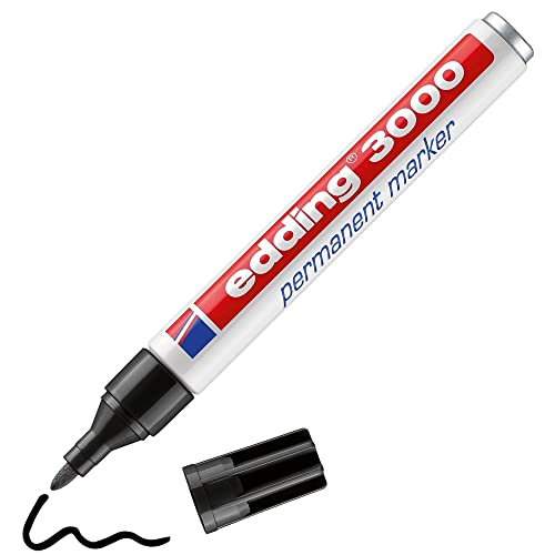 edding 3000 Permanentmarker - schwarz - 1 Stift - Rund-Spitze 1,5-3 mm - schnell trocknender Permanent Marker - wasserfest, wischfest - für Karton, Kunststoff, Holz, Metall - Universalmarker von edding