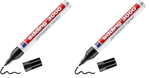 edding 3000 Permanentmarker - schwarz - 1 Stift - Rund-Spitze 1,5-3 mm - schnell trocknender Permanent Marker - wasserfest, wischfest - für Karton, Kunststoff, Holz, Metall - Universalmarker von edding