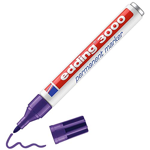 edding 3000 Permanentmarker - violett (lila) - 1 Stift - Rund-Spitze 1,5-3 mm - schnell trocknender Permanent Marker - wasserfest, wischfest - für Karton, Kunststoff, Holz, Metall - Universalmarker von edding