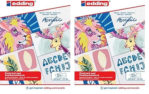 edding 30010 Acryl-Postkartenblock - weiß - 20 Blätter in A6-300 g/m² dickes Acrylpapier - Leinwandähnliches Papier für Acryl- und Ölfarbe, säurefrei, ideal für jedes künstlerisches Niveau von edding