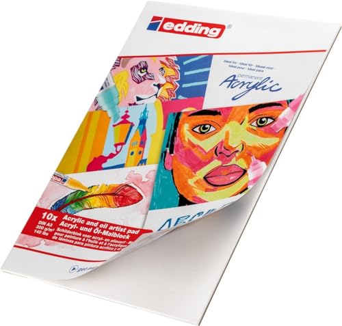 edding 30010 Acryl- und Ölmalblock - weiß - 10 Blätter in A3 - 300 g/m² dickes Acrylpapier - Leinwandähnliches Papier für Acryl- und Ölfarbe, säurefrei, ideal für jedes künstlerisches Niveau von edding