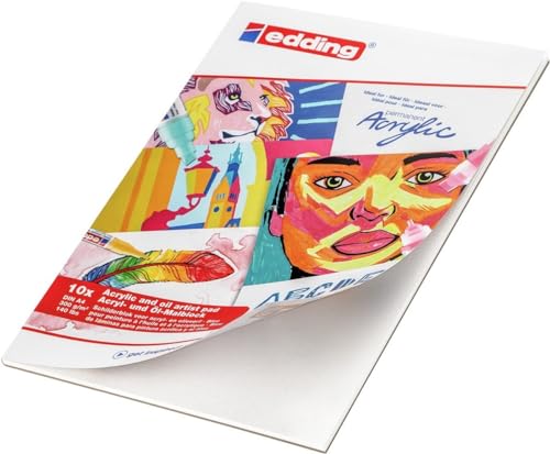 edding 30010 Acryl- und Ölmalblock - weiß - 10 Blätter in A4 - 300 g/m² dickes Acrylpapier - Leinwandähnliches Papier für Acryl- und Ölfarbe, säurefrei, ideal für jedes künstlerisches Niveau von edding