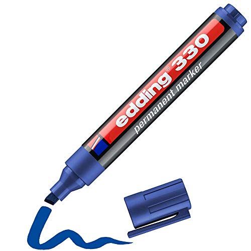 edding 330 Permanentmarker - blau - 1 Stift - Keil-Spitze 1-5 mm - wasserfest, schnell-trocknend - wischfest - für Karton, Kunststoff, Glas, Holz, Metall, Glas von edding