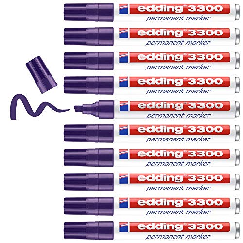 edding 3300 Permanentmarker - violett - 10 Stifte - Keil-Spitze 1-5 mm - schnell trocknender Permanent Marker - wasserfest, wischfest - für Karton, Kunststoff, Holz, Metall - Universalmarker von edding