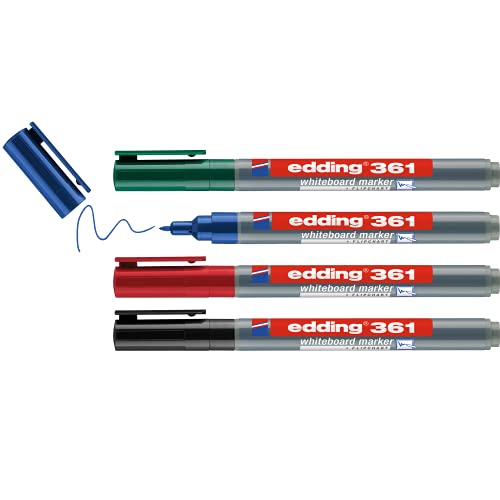 edding 361 Whiteboardmarker Set - bunte Farben - 4 Whiteboard Stifte - Rundspitze 1 mm - Boardmarker abwischbar - für Whiteboard, Flipchart, Magnettafel, Memoboard - Sketchnotes - nachfüllbar von edding