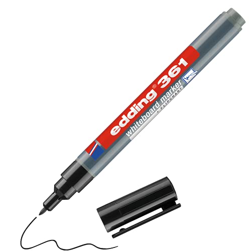 edding 361 Whiteboardmarker - schwarz - 1 Whiteboard Stift - Rundspitze 1 mm - Boardmarker abwischbar - für Whiteboard, Flipchart, Magnettafel, Pinnwand, Memoboard - Sketchnotes - nachfüllbar von edding