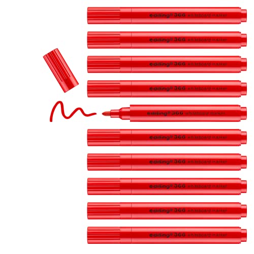 edding 366 whiteboard marker - Rot - 10 Schlanke Whiteboardstifte - Rundspitze 1 mm - Trocken Abwischbar - für Whiteboards, Glas, Magnet- und Memoboards von edding