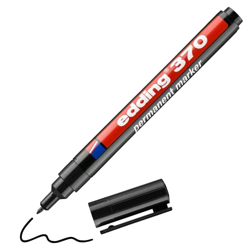 edding 370 Permanentmarker - schwarz - 1 Stift - feine Rundspitze 1 mm - wasserfest, schnell-trocknend - Multimarker, Universalstift - für Karton, Kunststoff, Holz, Metall, Glas, Stein, Leinwand von edding