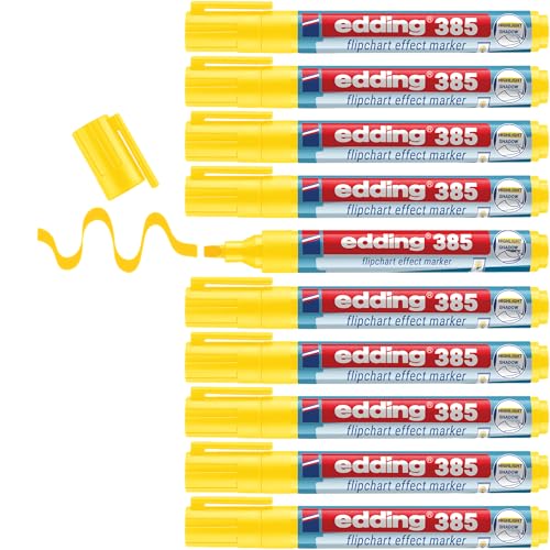 edding 385 Flipchart Effektmarker - gelb - 10er Pack - flexible Pinselspitze 1-5 mm - Marker zum Hervorheben, Schattieren und Markieren auf Flipchartpapier - blutet nicht aus - trocknet nicht aus von edding