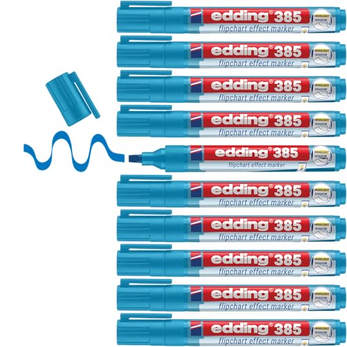 edding 385 Flipchart Effektmarker - hellblau - 10er Pack - flexible Pinselspitze 1-5 mm - Marker zum Hervorheben, Schattieren und Markieren auf Flipchartpapier - blutet nicht aus - trocknet nicht aus von edding