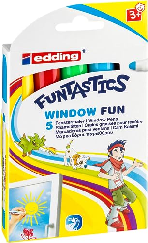 edding 4-16-5 Funtastics Window Marker, Fun e-16, 5er Set, 2-6 mm, sortiert von edding