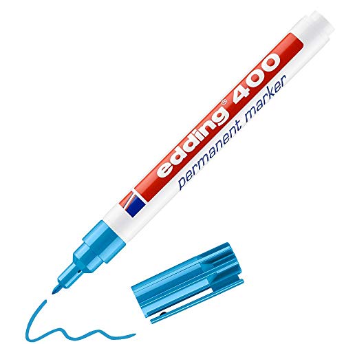 edding 400 Permanentmarker - hellblau - 1 Stift - feine Rundspitze 1 mm - wasserfest, schnell-trocknend - wischfest - für Karton, Kunststoff, Holz, Metall, Glas von edding