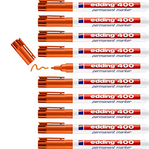 edding 400 Permanentmarker - orange - 10 Stifte - feine Rundspitze 1 mm - wasserfest, schnell-trocknend - wischfest - für Karton, Kunststoff, Holz, Metall, Glas von edding