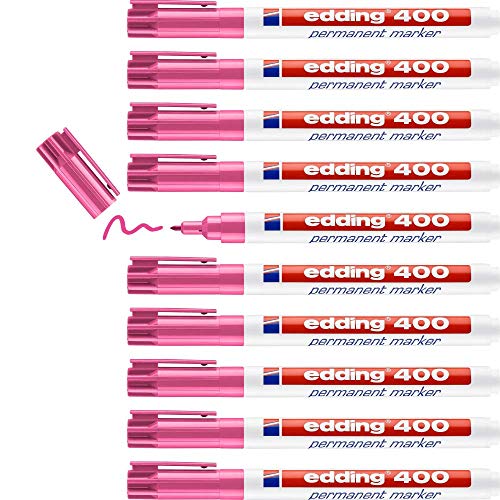 edding 400 Permanentmarker - pink - 10 Stifte - feine Rundspitze 1 mm - wasserfest, schnell-trocknend - wischfest - für Karton, Kunststoff, Holz, Metall, Glas von edding