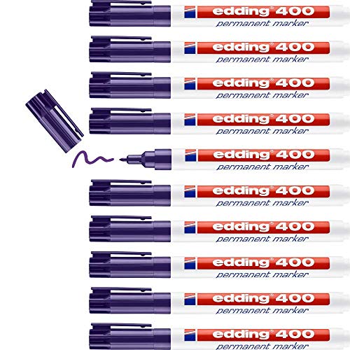 edding 400 Permanentmarker - violett - 10 Stifte - feine Rundspitze 1 mm - wasserfest, schnell-trocknend - wischfest - für Karton, Kunststoff, Holz, Metall, Glas von edding