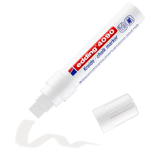 edding 4090 Kreidemarker - weiß - 1 Kreidestift - Keilspitze 4-15 mm - breiter Kreidestift für Tafel abwischbar - zum Beschriften von Fenster, Glas, Spiegel - Tafelstift mit deckenden Farben edding 4090 Kreidemarker - weiß - 1 Kreidestift - Keilspitze 4-15 mm - breiter Kreidestift für Tafel abwischbar - zum Beschriften von Fenster, Glas, Spiegel - Tafelstift mit deckenden Farben von edding