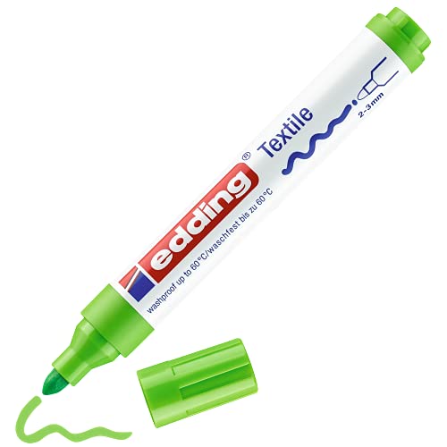 edding 4500 Textilmarker - hell-grün - 1 Stift - Rundspitze 2-3 mm - Textilstifte waschmaschinenfest (60 °C) zum Stoff bemalen - Stoffmalstift von edding