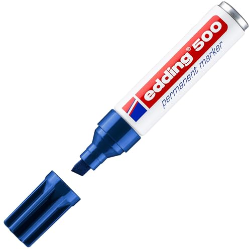 edding 500 Permanentmarker - blau - 1 Stift - Keil-Spitze 2-7 mm - wasserfest, schnell-trocknend - wischfest - für Karton, Kunststoff, Holz, Metall, Glas von edding