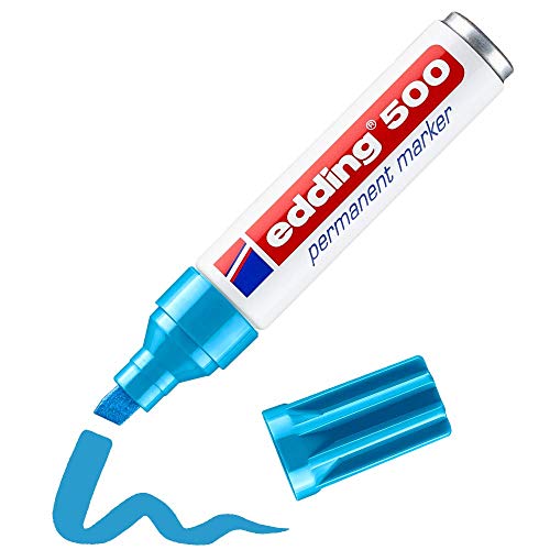 edding 500 Permanentmarker - hellblau - 1 Stift - Keil-Spitze 2-7 mm - wasserfest, schnell-trocknend - wischfest - für Karton, Kunststoff, Holz, Metall, Glas von edding