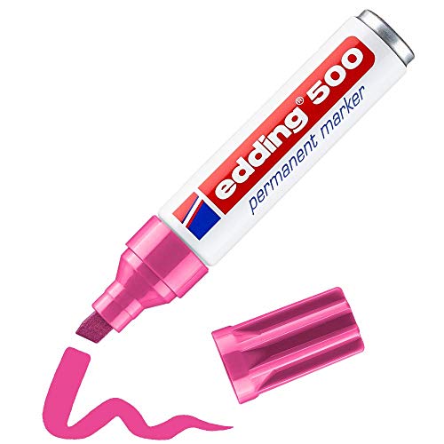 edding 500 Permanentmarker - pink - 1 Stift - Keil-Spitze 2-7 mm - wasserfest, schnell-trocknend - wischfest - für Karton, Kunststoff, Holz, Metall, Glas von edding