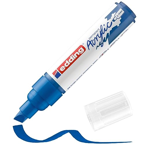 edding 5000 Acrylmarker breit - blau - 1 Acrylstift wasserfest - breite Keilspitze 5-10 mm - Acryl Farben zum Malen auf Leinwand, Malpapier und Holz - Acrylstifte für Steine, Einzelpack von edding