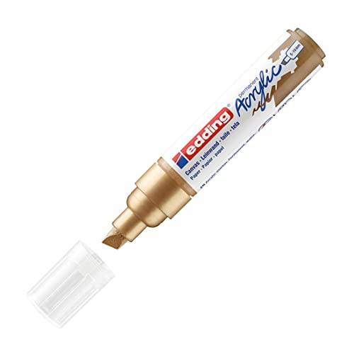 edding 5000 Acrylmarker breit - gold - 1 Acrylstift wasserfest - breite Keilspitze 5-10 mm - Acryl Farben zum Malen auf Leinwand, Malpapier und Holz - Acrylstifte für Steine von edding