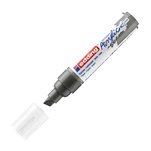 edding 5000 Acrylmarker breit - grau - 1 Acrylstift wasserfest - breite Keilspitze 5-10 mm - Acryl Farben zum Malen auf Leinwand, Malpapier und Holz - Acrylstifte für Steine von edding