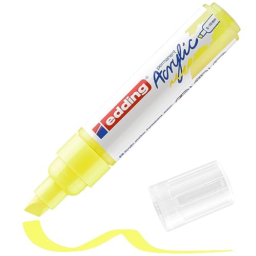 edding 5000 Acrylmarker breit - neon-gelb - 1 Acrylstift wasserfest - breite Keilspitze 5-10 mm - Acryl Farben zum Malen auf Leinwand, Malpapier und Holz - Acrylstifte für Steine von edding