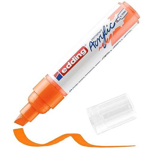 edding 5000 Acrylmarker breit - neon-orange - 1 Acrylstift wasserfest - breite Keilspitze 5-10 mm - Acryl Farben zum Malen auf Leinwand, Malpapier und Holz - Acrylstifte für Steine von edding