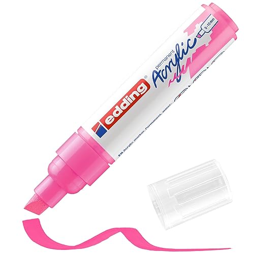 edding 5000 Acrylmarker breit - neon-pink - 1 Acrylstift wasserfest - breite Keilspitze 5-10 mm - Acryl Farben zum Malen auf Leinwand, Malpapier und Holz - Acrylstifte für Steine von edding