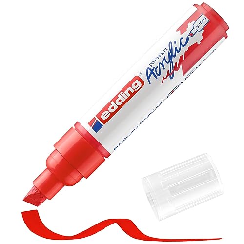 edding 5000 Acrylmarker breit - rot - 1 Acrylstift wasserfest - breite Keilspitze 5-10 mm - Acryl Farben zum Malen auf Leinwand, Malpapier und Holz - Acrylstifte für Steine von edding