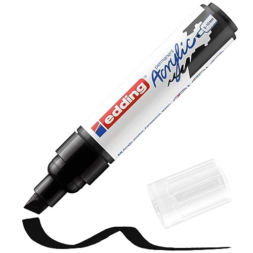 edding 5000 Acrylmarker breit - schwarz - 1 Acrylstift wasserfest - breite Keilspitze 5-10 mm - Acryl Farben zum Malen auf Leinwand, Malpapier und Holz - Acrylstifte für Steine, Einzelpack von edding