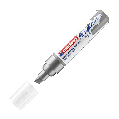 edding 5000 Acrylmarker breit - silber - 1 Acrylstift wasserfest - breite Keilspitze 5-10 mm - Acryl Farben zum Malen auf Leinwand, Malpapier und Holz - Acrylstifte für Steine von edding