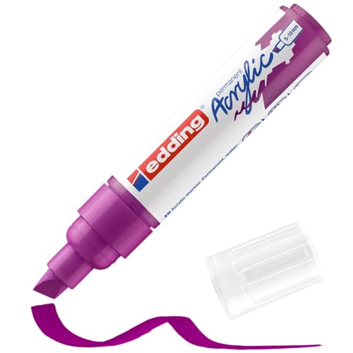 edding 5000 Acrylmarker breit - violett - 1 Acrylstift wasserfest - breite Keilspitze 5-10 mm - Acryl Farben zum Malen auf Leinwand, Malpapier und Holz - Acrylstifte für Steine von edding