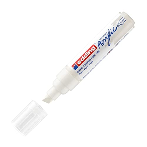 edding 5000 Acrylmarker breit - weiß - 1 Acrylstift wasserfest - breite Keilspitze 5-10 mm - Acryl Farben zum Malen auf Leinwand, Malpapier und Holz - Acrylstifte für Steine von edding