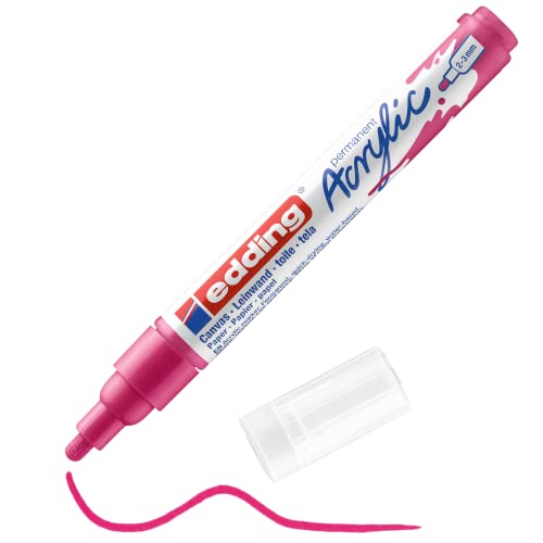 edding 5100 Acrylmarker medium - pink - 1 Acrylstift wasserfest - mittlere Rundspitze 2-3 mm - Acryl Farben zum Malen auf Leinwand, Malpapier und Holz - Acrylstifte für Steine von edding