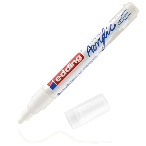 edding 5100 Acrylmarker medium - weiß - 1 Acrylstift wasserfest - mittlere Rundspitze 2-3 mm - Acryl Farben zum Malen auf Leinwand, Malpapier und Holz - Acrylstifte für Steine von edding