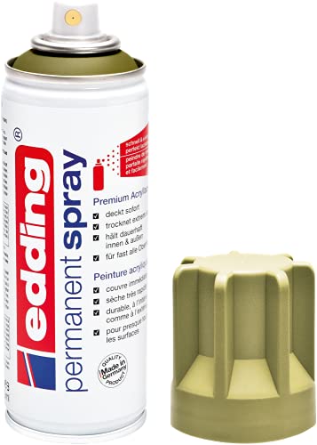 edding 5200 Permanent Spray - khaki matt- 200 ml - Acryllack zum Lackieren und Dekorieren von Glas, Metall, Holz, Keramik, Kunststoff, Leinwand - Lackspray, Acrylspray, Farbspray von edding