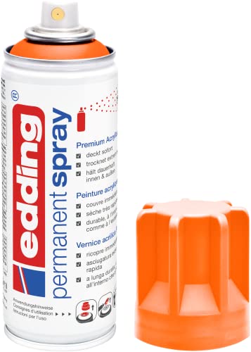 edding 5200 Permanent Spray - neonorange matt - 200 ml - Acryllack zum Lackieren und Dekorieren von Glas, Metall, Holz, Keramik, Kunststoff, Leinwand - Lackspray, Acrylspray, Farbspray von edding